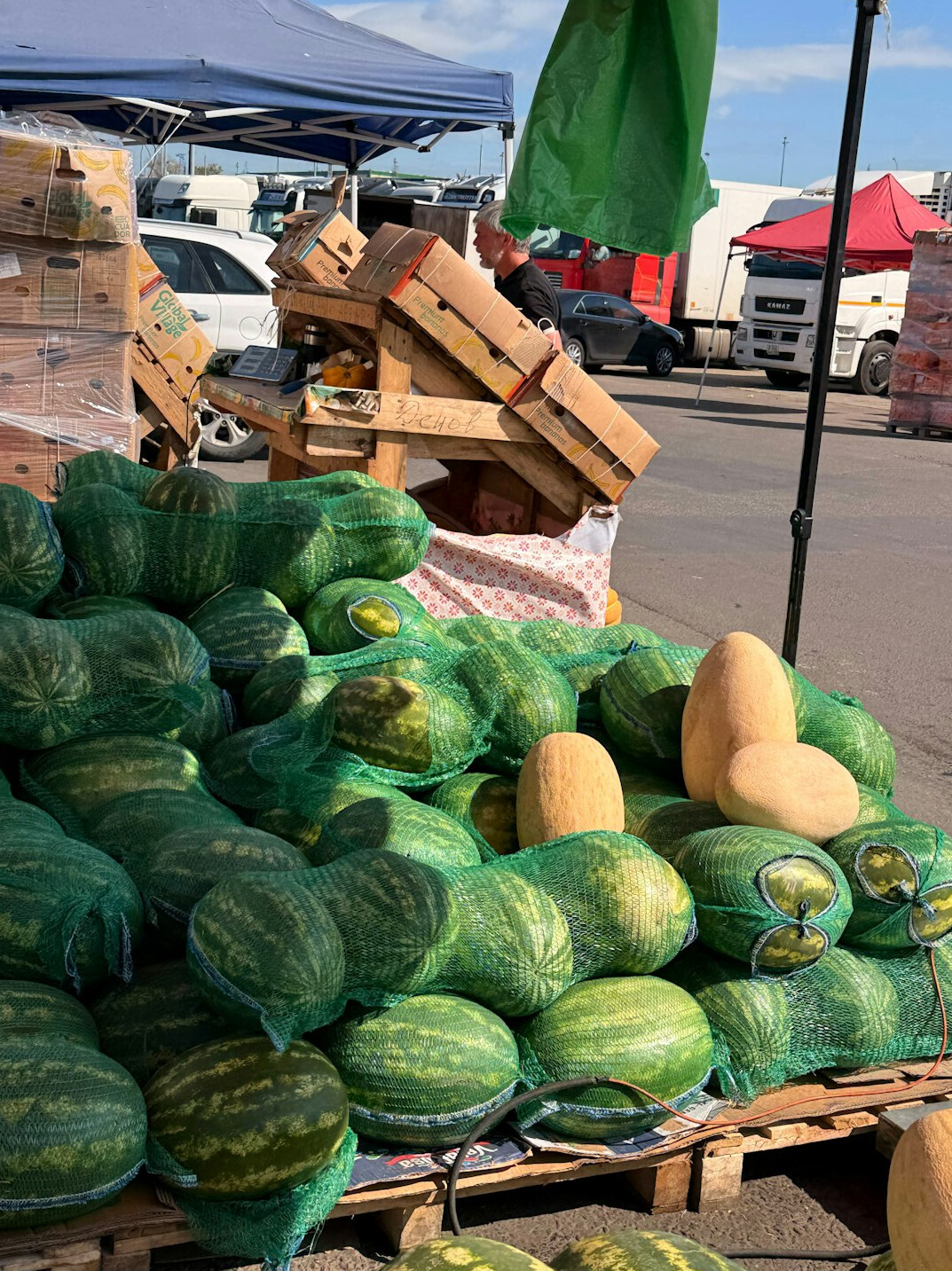 Vegetable and fruit stall at an outdoor market in Poland