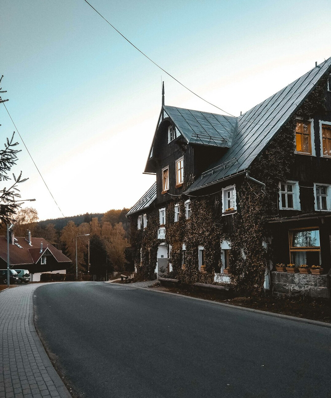 Old houses on a quiet village street in Poland